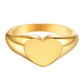 Gold stainless steel signet ring with a brushed heart-shaped top and polished band - US 6 / Brushed Heart Signet Style (RC-447G) / Gold