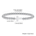 Détail d'un bracelet à billes argenté de 17cm avec croix et dimensions du produit - Acier