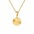 Gold stainless steel necklace featuring a round pendant with letter G and sunburst texture - Letter G Style