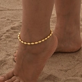 Goldenes Edelstahl-Fußkettchen mit ovalen Perlen am Sandstrand, Sommer-Stil für Damen - 5mm Breite