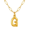 Collier chaîne dorée en acier inoxydable avec pendentif lettre G 3D poli brillant - Lettre G / Or