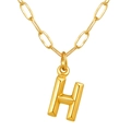 Collier chaîne trombone dorée avec pendentif lettre H en relief 3D pour femme - Lettre H / Or