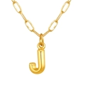 Collier chaîne trombone dorée avec pendentif initiale lettre J 3D pour femme - Lettre J / Or