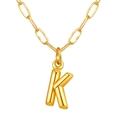 Collier en acier inoxydable plaqué or 18K avec pendentif lettre K 3D et chaîne trombone - Lettre K / Or