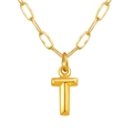 Collier minimaliste plaqué or 18K avec pendentif lettre T en relief sur chaîne trombone - Lettre T / Or