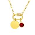 Gold carabiner necklace with micro-pave crystals, round metal tag and red gemstone - Red Gem Round Tag Pendant (NC-2181G-1)
