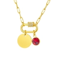 Gold paperclip necklace with red zircon pendant and round tag on a white background - Dark Red Gem Round Tag Pendant (NC-2181G-7)