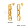 Detailansicht der 3,2 cm goldfarbenen ovalen Gliedohrringe mit gravierter Textur - Gewinde Dekoration Kette Stil (ED-834G) / Gold