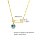 Detailed close-up of gold paperclip pendant with blue heart stone and zircon pavé inlay - Blue Heart Safety Pin Pendant (NC-1650GL)