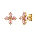 Women's gold stainless steel flower stud earrings with four pink pear-shaped gemstones - Pink Zirconia