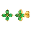 Green zircon four-petal flower stud earrings in gold-plated stainless steel finish - Green Zirconia