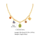 Detailed view of gold chain necklace showing precise measurements of pendants and total length - Gold