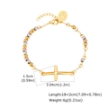 Vista detallada de pulsera de cuentas tricolor con cruz dorada y medidas especificadas - Estilo de Cruz con Cuentas Tricolores (Estilo 2)