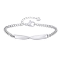 Silver stainless steel curb chain Mobius bracelet with twist bar and heart charm - Silver