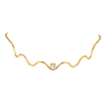 Elegance 18K gold plated stainless steel wave bracelet with a round zircon stone - Wave Single Zircon Necklace (NC-1809G01) / Gold