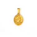 Golden oval stainless steel necklace pendant with vintage relief Greek warrior carving - Greek Soldier Portrait (TH25) / Gold