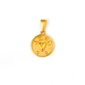 Pendente a moneta tonda dorata con lettere AMOR a rilievo e un motivo a cuore centrale - Medaglietta Rotonda Lettera AMOR Cuore (TH19) / Oro