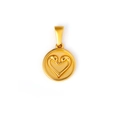 Golden round pendant featuring embossed birds forming a heart shape on white background - Double Heart Line Round Tag (TH20) / Gold