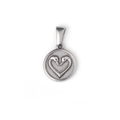 Silver round stainless steel pendant featuring a vintage double swan heart design - Double Heart Line Round Tag (TH20) / Steel
