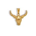 Detailed view of a bull head pendant with polished 24K gold finish and embossed metal texture - Bull Head (Pendant Only (Without Chain)) (GVN06) / Gold