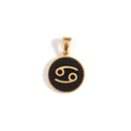 Detailed view of Cancer zodiac round pendant in gold and black enamel with bail - Cancer-Gold (KOX11)
