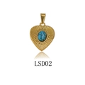 Golden heart-shaped stainless steel pendant with blue turquoise stone and sunburst texture - Heart Style (LSD02) / Gold