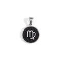 Macro view of a round Virgo zodiac charm with black background and silver stainless steel - Virgo-Silver (KOX12)
