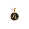 Macro detail of gold-plated Leo zodiac charm pendant with black enamel finish - Leo-Gold (KOX10)