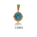 LSD04 vintage gold plated pendant featuring an oval blue turquoise stone inlay - Spiral Texture Style (LSD04) / Gold