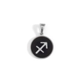 Macro shot of silver stainless steel Sagittarius zodiac charm with a black enamel finish - Sagittarius-Silver (KOX09)