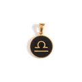 Detail view of 18k gold Libra zodiac pendant with black enamel finish and gold symbols - Libra-Gold (KOX07)