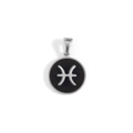 Macro shot of silver stainless steel Pisces zodiac pendant with black enamel disc - Pisces-Silver (KOX06)