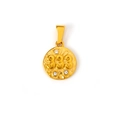 Collana con ciondolo a moneta dorata con incisione numero 333 e zirconi bianchi intarsiati - Oro