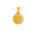 Golden hammered round pendant with number 777 and three sparkling white crystals - 777 Style (SZ-777) / Gold