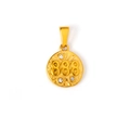 Golden stainless steel necklace featuring a hammered circle pendant with 888 lucky number - 888 Style (SZ-888) / Gold