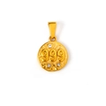 Golden stainless steel necklace with round 999 pendant and zircon insets - 999 Style (SZ-999) / Gold