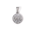 Silver round pendant necklace with 444 number relief and small synthetic zircons - 444 Style (SZ-444) / Steel