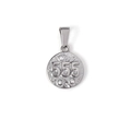 Silver stainless steel circle necklace pendant featuring embossed number 555 with zircons - 555 Style (SZ-555) / Steel