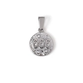 Silver round number 666 pendant in hammered stainless steel with three inlaid crystals - 666 Style (SZ-666) / Steel
