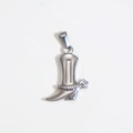 Polished silver cowboy boot pendant charm with intricate spur detail and large bail - Patterned Boot (H03) / Steel