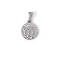 Silver round stainless steel necklace pendant with 777 engraving and three small crystals - 777 Style (SZ-777) / Steel