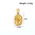 Detailansicht goldener Rosenanhänger mit Abmessungen und 3,45g Gewichtsangabe - Ovales Rosenrelief (DN02) / Gold