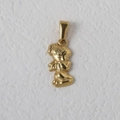 Polished 18K gold plated stainless steel kneeling girl pendant with bail loop - Little Girl / Gold