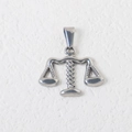 Polished stainless steel libra scale pendant with spiral pillar design in silver finish - Libra / Steel