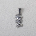 Polished silver praying angel pendant crafted from stainless steel with detailed wings - Little Girl / Steel
