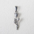 Silver stainless steel rose pendant with detailed stem and leaves in a high-polish finish - Single Rose / Steel