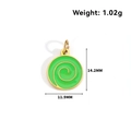 Detailed view of round gold stainless steel charm with green enamel and 14.2mm dimensions - Lollipop-Gold
