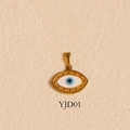 Ciondolo malocchio con bordo dorato testurizzato e finitura placcata in oro 24k - Stile Malocchio Ovale (YJD01) / Solo Pendente (Senza Catena) / Oro