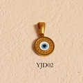 Ciondolo malocchio in smalto blu con placcatura in oro 24k dal design etnico tondo - Stile Malocchio Rotondo (YJD02) / Solo Pendente (Senza Catena) / Oro