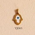 Ciondolo Mano di Fatima dorato con occhio greco blu in smalto e trama a rilievo - Stile Mano Di Fatima (YJD03) / Solo Pendente (Senza Catena) / Oro